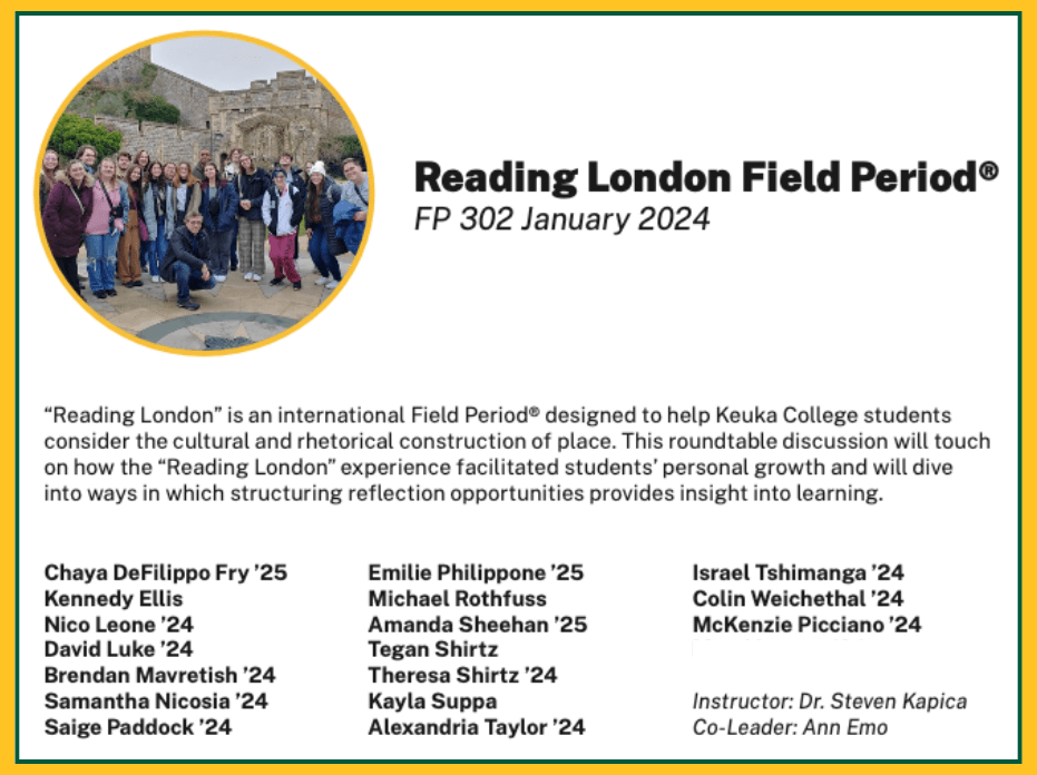 Reading London Field Period information card from Keuka College's 2024 KCx presentation